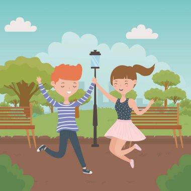 Genç çocuk ve kız karikatür tasarım