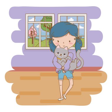 Kedi karikatür tasarımı ile kız