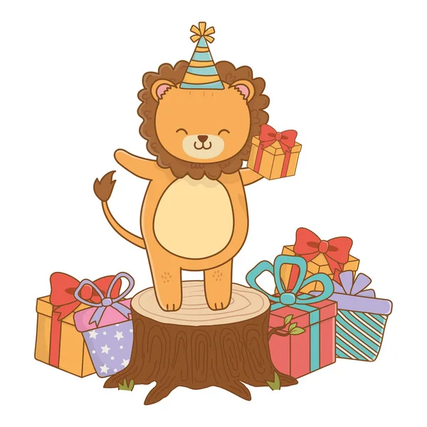 Dibujos animados de animales con diseño de iconos de feliz cumpleaños — Vector de stock