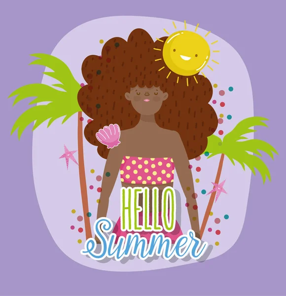 Woman hello summer holiday design — Stock Vector