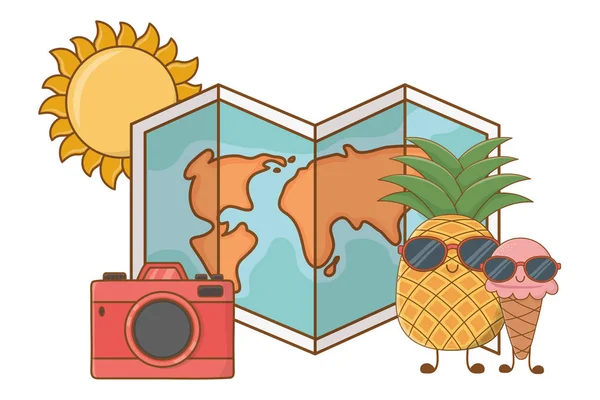 Verano y frutas dibujos animados — Vector de stock