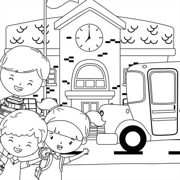 校舎子供とバスのデザイン — ストックベクタ