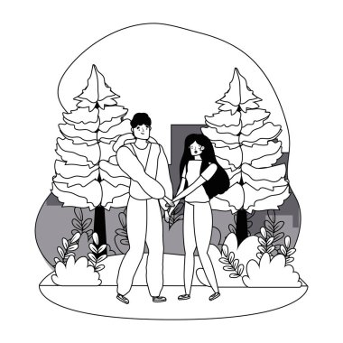 Bir çift kadın ve erkek çizgi film tasarımı vektör çizimi