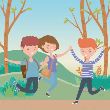 Genç erkek ve kız karikatür tasarım