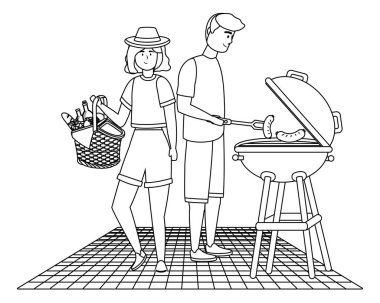 Çift kadın ve adam piknik tasarımı