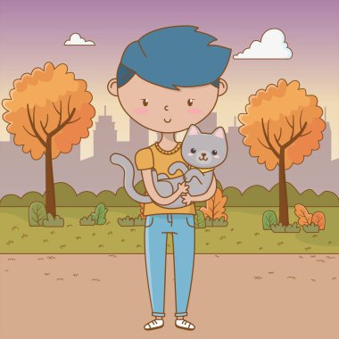 Kedi karikatür tasarımı ile çocuk