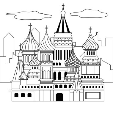 Saint Basil Katedrali tasarım vektör illüstrasyon çizimi