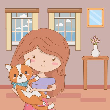 Köpek karikatür tasarımı ile kız