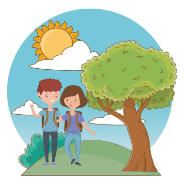 Genç çocuk ve kız karikatür tasarım