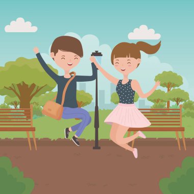 Genç çocuk ve kız karikatür tasarım