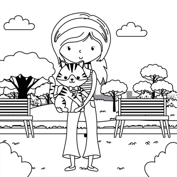 女孩与猫卡通设计 — 图库矢量图片
