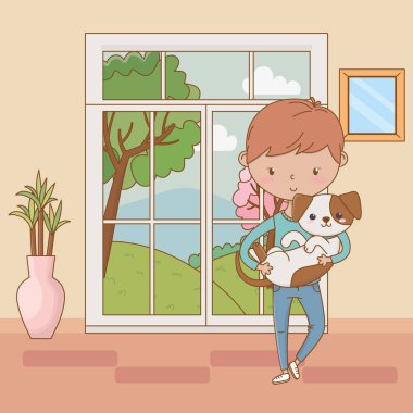 Köpek karikatür tasarımı ile çocuk