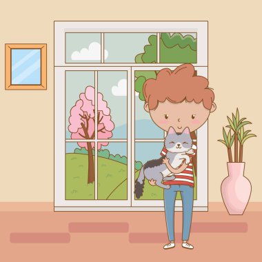 Kedi karikatür tasarımı ile çocuk