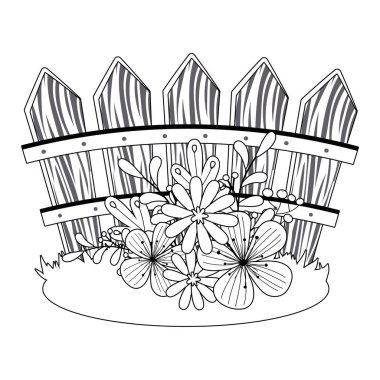 Flowers in front of fence vector design