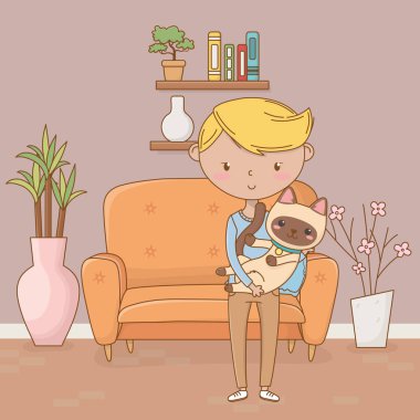 Kedi karikatür tasarımı ile çocuk