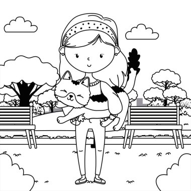 Kedi karikatür tasarımı ile kız