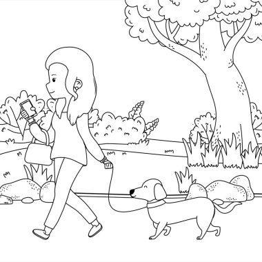 Köpek karikatür tasarımı ile kız