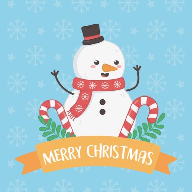 merry merry christmas card with snowman