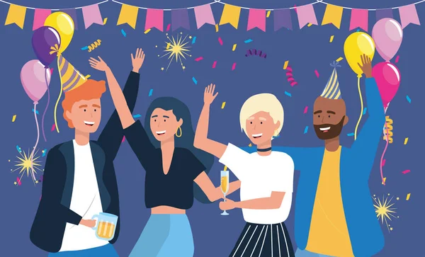 men and women dancing with beer and champagne