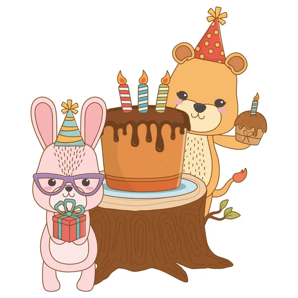 Анимационные мультфильмы с дизайном торта с днем рождения — стоковый вектор