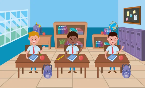 Jungen in der Klassenzimmergestaltung — Stockvektor