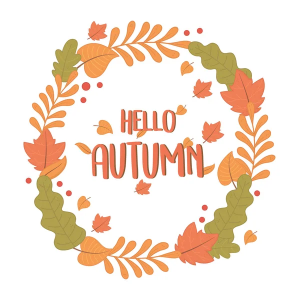 Hello autumn season leafs circular frame — Vetor de Stock