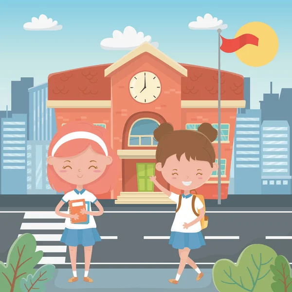 Schulgebäude und Kindergestaltung — Stockvektor