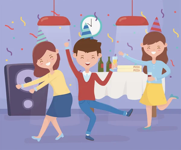 Man and women dancing and drinking celebration party — Stockvector