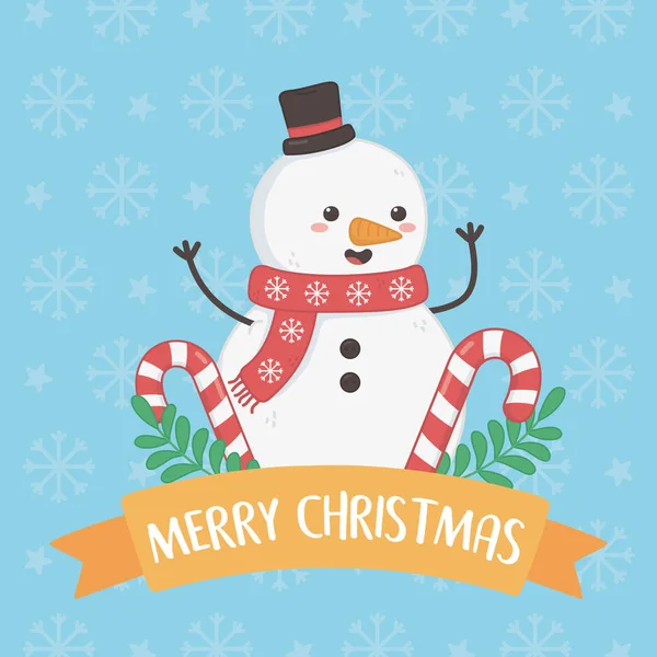 Merry merry christmas card with snowman — 스톡 벡터