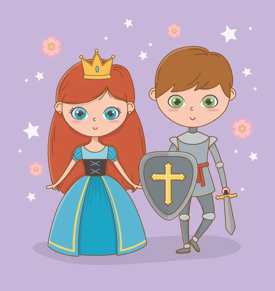 Medieval princess and knight of fairytale design — Stock Vector