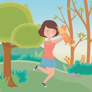 Kedi karikatür tasarımı ile kız