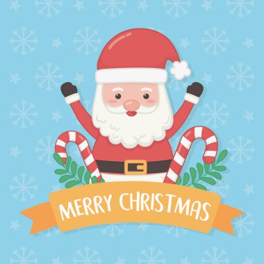 Noel Baba ve tatlı bastonlu mutlu noel kartları
