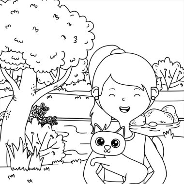 Kedi karikatür tasarımı ile kız