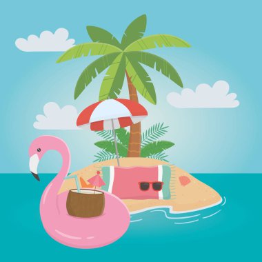 Flamingo float ve yaz simge seti tasarım