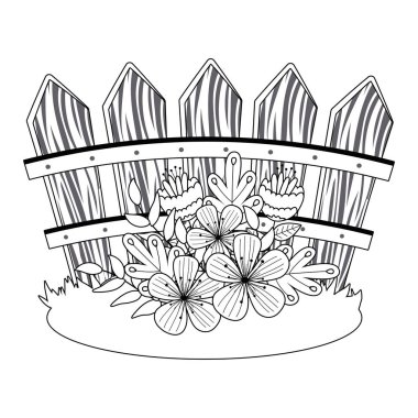 Flowers in front of fence vector design