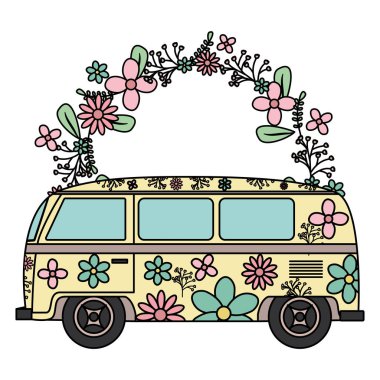 Çiçek desenli, çiçek desenli hippi minibüsü.