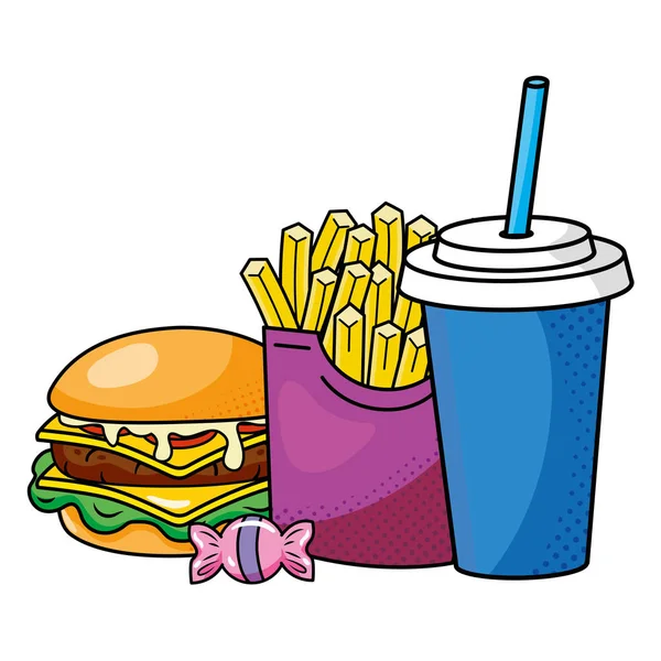 Hamburger patatine fritte e soda — Vettoriale Stock