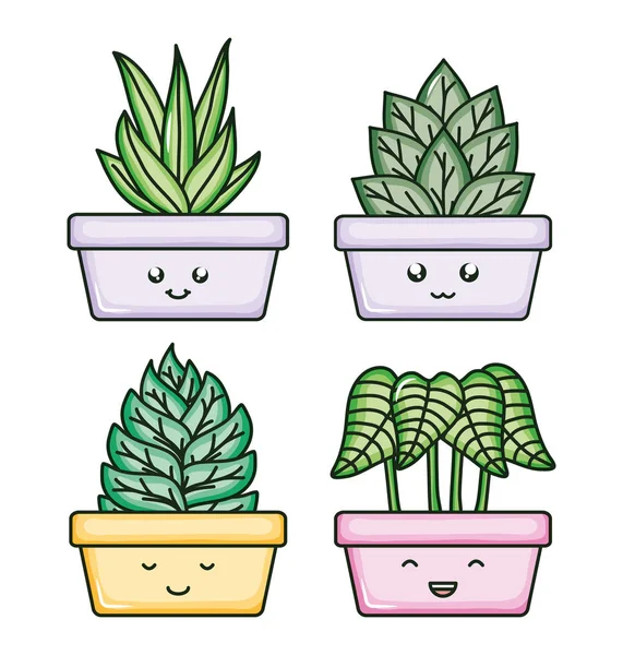 House plants kawaii comic characters - Stok Vektor