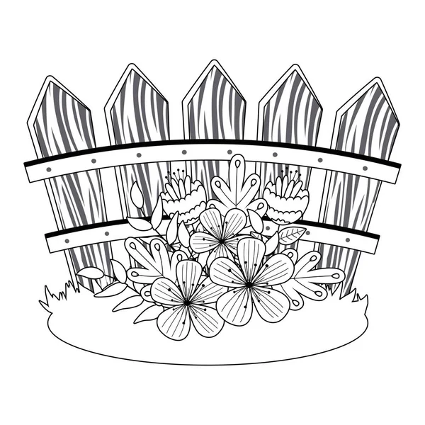 Flowers in front of fence vector design — Διανυσματικό Αρχείο