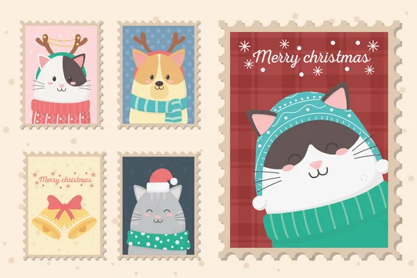 Collezione celebrazione felice Natale francobolli — Vettoriale Stock