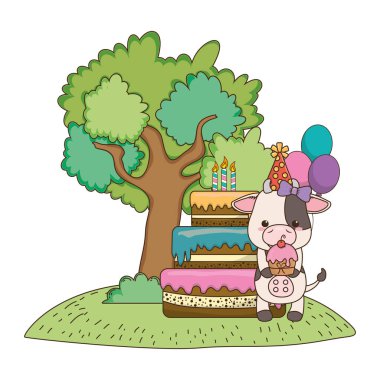 Mutlu Doğum günü simgesi tasarımı ile Cow karikatür