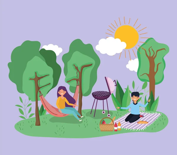 Parkta gençler piknik — Stok Vektör