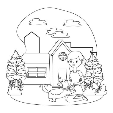 Köpek karikatür tasarımı ile kız