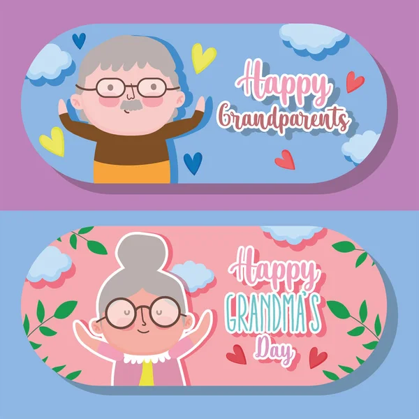 Felices abuelos día dibujos animados diseño — Vector de stock