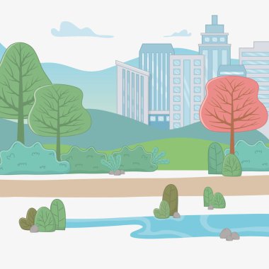 Şehir ve bitkiler tasarım vector Illustrator