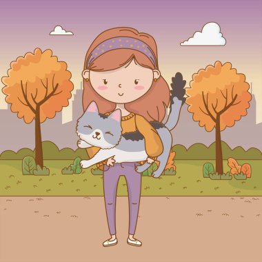 Kedi karikatür tasarımı ile kız