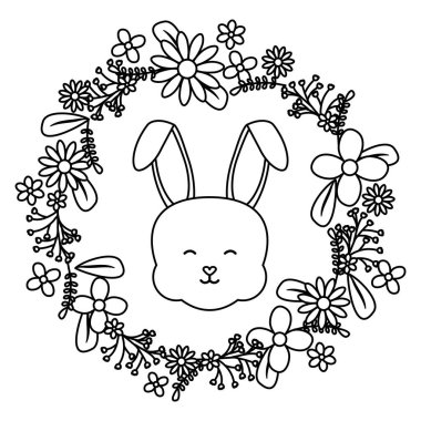 cute little rabbit with floral decoration frame