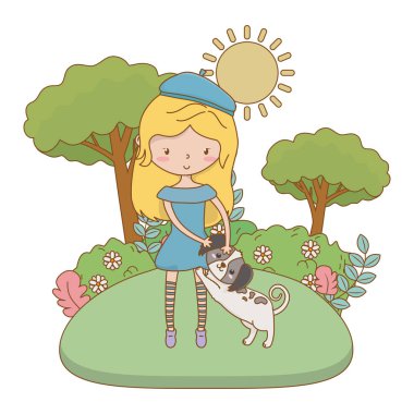 Köpek karikatür tasarımı ile kız