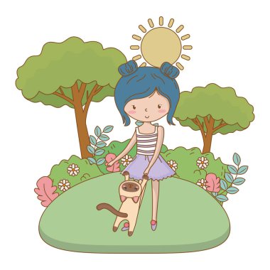 Kedi karikatür tasarımı ile kız