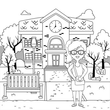 Okul tasarım kız karikatür